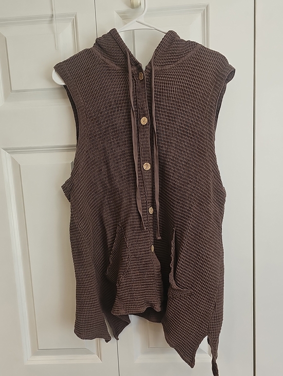 Focus Jackets & Blazers - Sleeveless Hooded Button-Front Vest in Brown